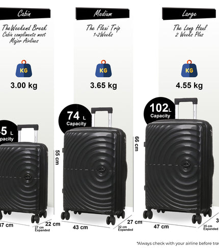 Balranald Set of 3 Hard Shell Suitcase in Black