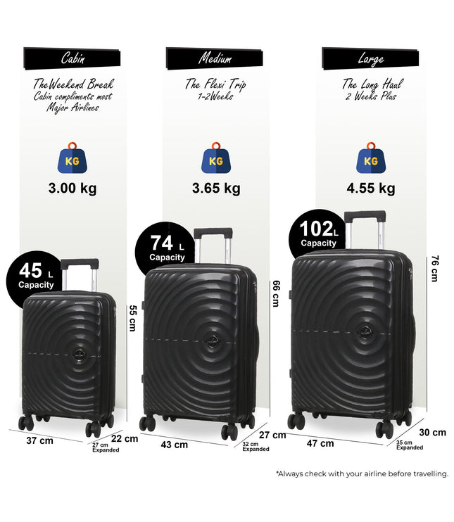 Balranald Set of 3 Hard Shell Suitcase in Black