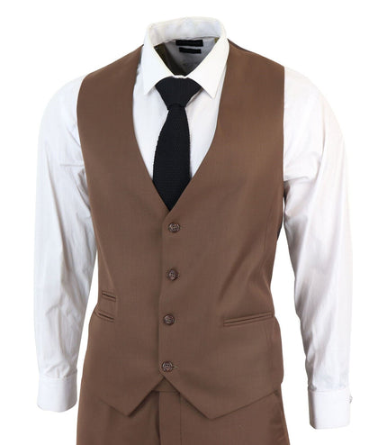 Mens IM1 Classic Plain Brown 3 Piece Suit