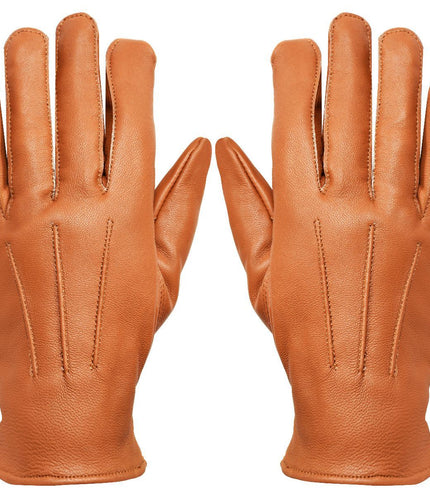 MENS TAN CLASSIC REAL 100% LEATHER GLOVES THERMAL LINED DRIVING WINTER GIFT