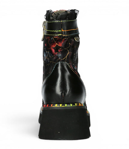 Laura Vita Women's Gothic Floral Black Leather Combat Boots - Oyao-11