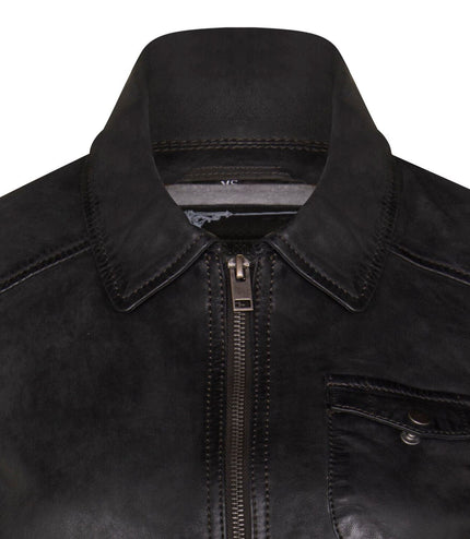 Womens Leather MA-1 Varsity Jacket-Ann Arbor - Grey