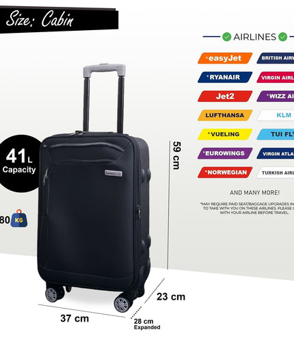 Handa Cabin Soft Shell Suitcase in Black