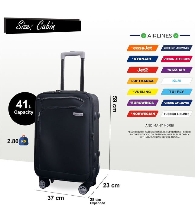 Handa Cabin Soft Shell Suitcase in Black