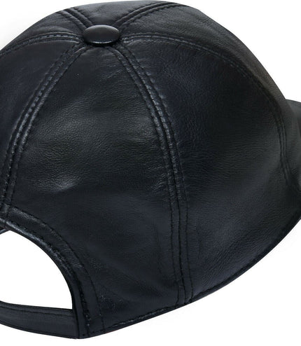 Unisex Real Nappa Leather Adjustable Golf Snapback Plain Baseball Cap Hat - Black