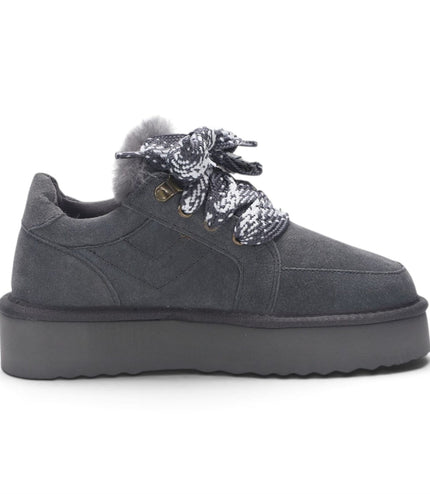 Women’s Grey Genuine Sheepskin Fur-Lined Winter Wedge Trainers - Moonstone