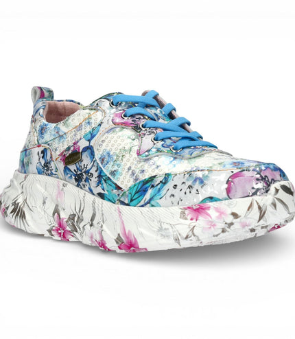 Laura Vita Women's Sofiao 07 Floral Leather Trainers Platform Sneaker Shoes - Blue