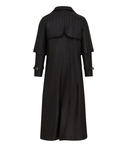 Mens Black Leather Full Length Buckle Gothic Long Trench Coat - Captain