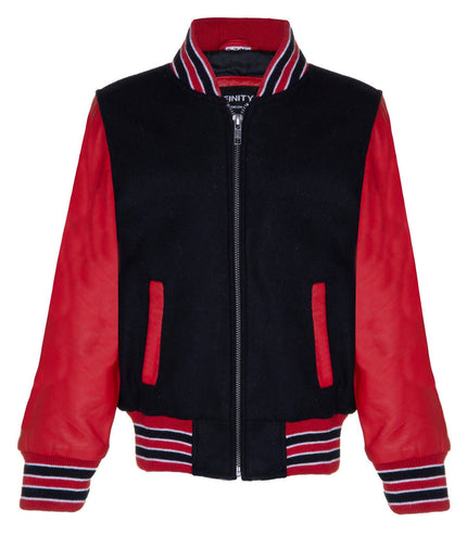 Kids Varsity Bomber Jacket with Real Leather Sleeves