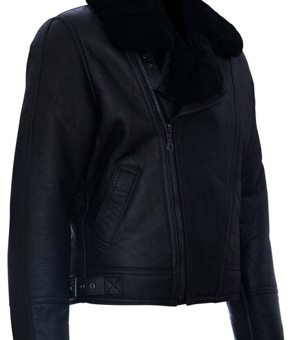 Mens Sheepskin Leather WW2 Bomber Jacket-Tucson - Black