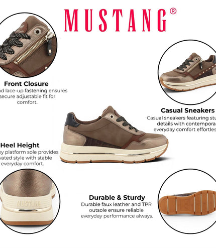 Mustang Women's Brown Lace-Up Trainers Platform Sneakers - M0332001