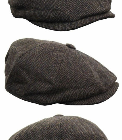 Mens Peaky Blinders Brown Tweed Gatsby Flat Baker Hat