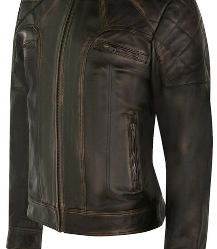 Mens Vintage Leather Racing Biker Jacket-Brooklyn