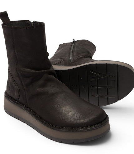 Fly London Womens Black Suede Leather Zip Up Platform Ankle Boots - RENO053FLY