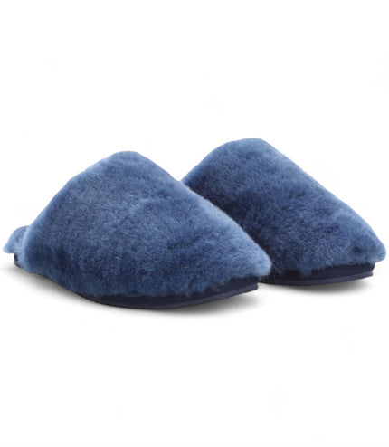 Women's Sheepskin Slippers Navy Warm Winter Fur Mule - Aurora