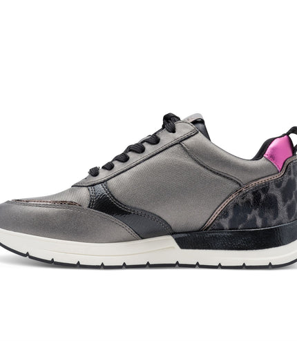 Tamaris Womens Pewter Silver Pink Fashion Lace-Up Zipped Sneakers Trainers
