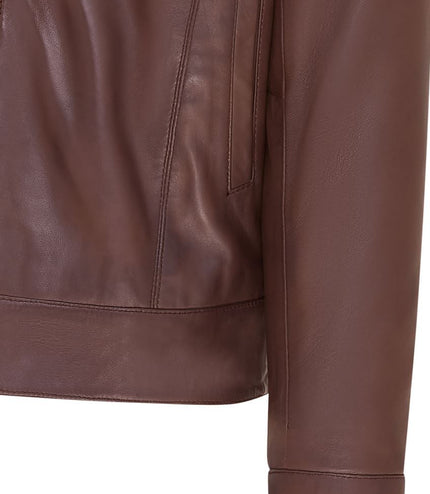 Mens Retro 100% Nappa Leather Harington Biker Jacket - Brown