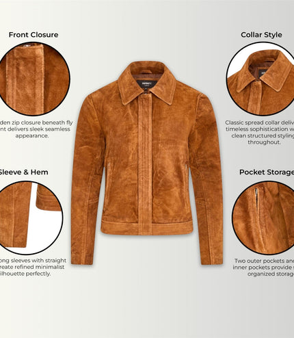 Women’s Tan Suede Leather Bomber Blouson Jacket - Varsity