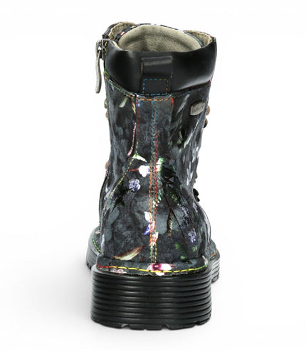 Laura Vita Women's Gothic Victorian Floral Black Leather Lace-Up Boots - Incaso-39