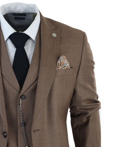 Men's Classic 3-Piece Plain Brown Suit