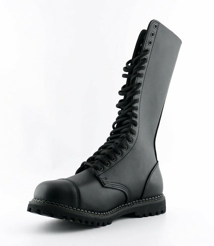 Grinders Unisex Black Leather Mid-Calf Punk Military Boots - King CS