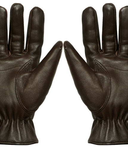 MENS BROWN CLASSIC REAL 100% LEATHER GLOVES THERMAL LINED DRIVING WINTER GIFT