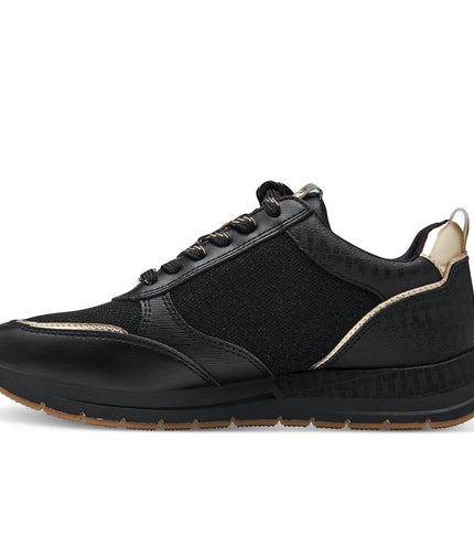 Tamaris Womens Black Gold Fashion Lace-Up Zipped Sneakers Trainers