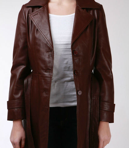 Womens 3/4 Length Trench Coat-Ranchi - Brown