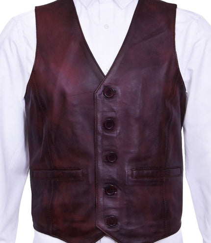 Mens Classic Leather Waistcoat-Chester - Brown
