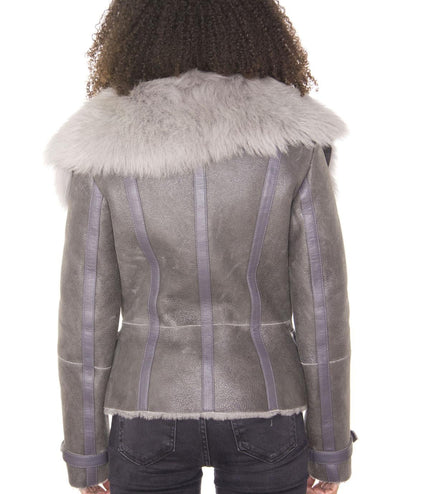 Womens Grey Toscana Shearling Flying Jacket-Teresina