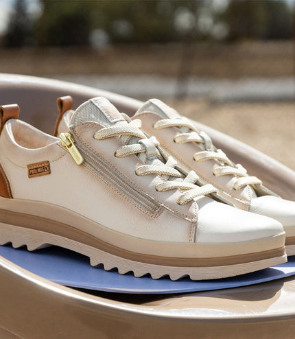 Pikolinos Women's Nata White Leather Laces & Zipper Trainers - Vigo