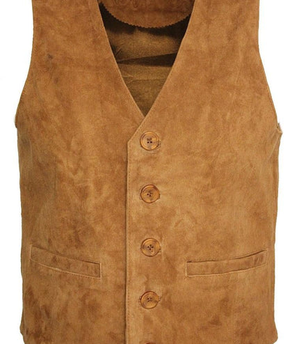 Mens Classic Goat Suede Leather Waistcoat-Norwich - Tan