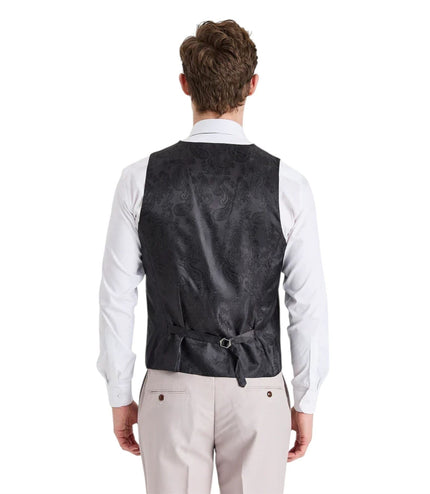 Mens Cream Suit with Black Waistcoat 3 Piece Wedding Suit - Mayfair