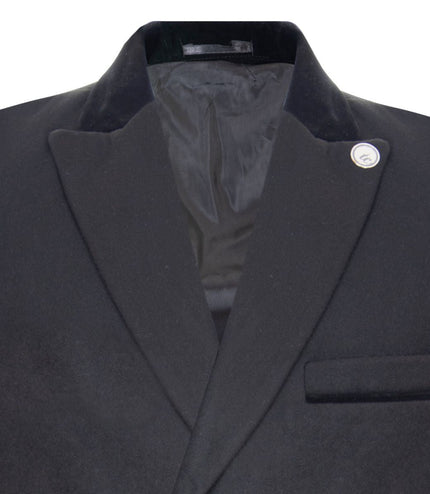 Mens 3/4 Black Long Double Breasted Overcoat Wool Coat Peaky Blinders