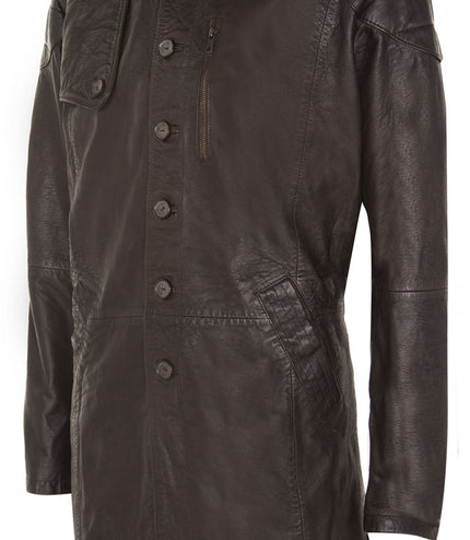 Mens Leather Trench Coat-Hamburg - Brown