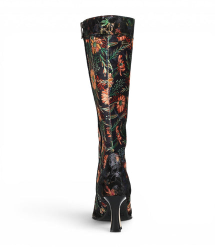Laura Vita Women's Black Victorian Floral Leather Knee-High Heeled Boots - Oanelo-02