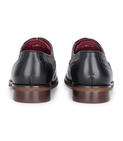 Justin Reess Men's Black Leather Tweed Brogue Shoes - Albert