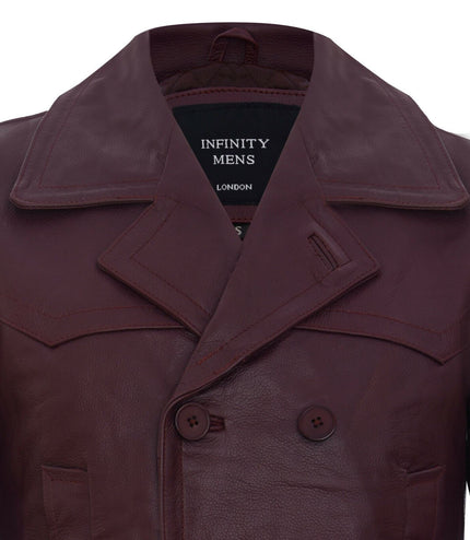 Mens Cowhide Leather Peacoat-Krakaw - Burgundy