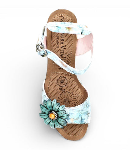 Laura Vita Women's Facyo 75 Blue Floral Leather Wedge Espadrille Sandals