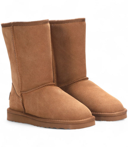 Women's Genuine Sheepskin Chestnut Suede Slip-On Ankle Winter Boots - Dusk