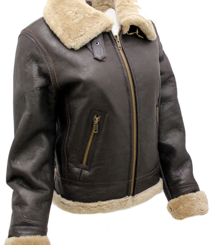 Womens Brown B3 Sheepskin Leather Flying Jacket-Kayseri