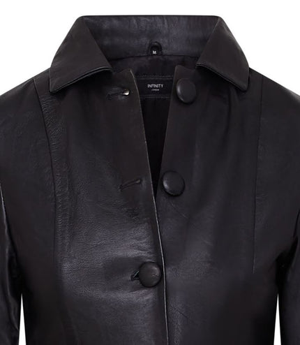 Womens Gothic Full Length Leather Coat Victorian Flare Goth Punk - Black