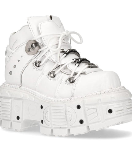 New Rock Unisex White Leather Gothic Punk Boots - M-TANK106-C1