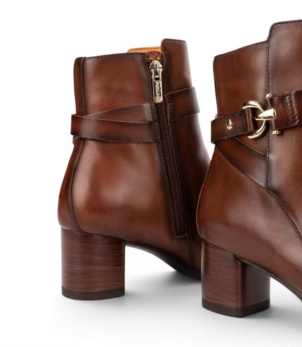 Pikolinos Women's Brown Leather Ankle Heeled Boots - Calafat