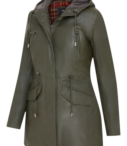 Womens Mid Length Hooded Parka Jacket-Oakengates - Green