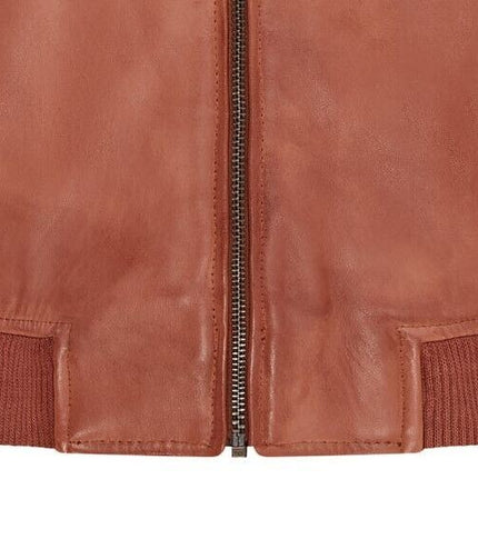 Mens Soft Leather MA-1 Varsity Bomber Jacket - Tan
