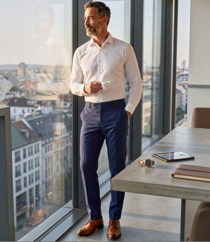 Men's Navy Formal Pants Tailored Fit Trousers - Belmont