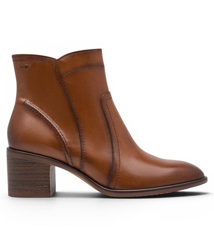 Tamaris Women's Brown Tan Leather Heeled Ankle Boots - 25313-47