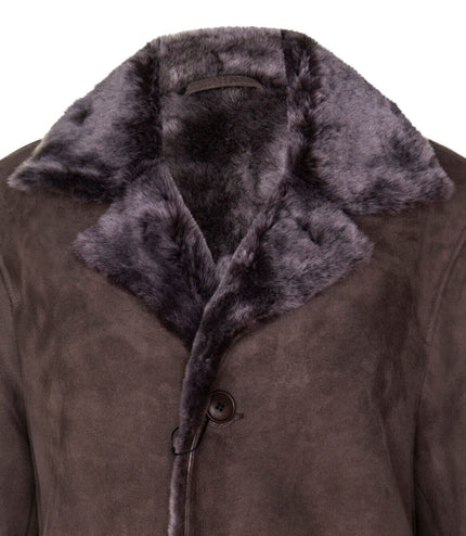 Mens Sheepskin Classic Car Coat-Avondale - Taupe