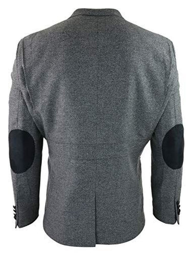 Mens Wool Tweed Shooting Jacket Hunting Blazer Smart Casual Elbow Patch Grey
